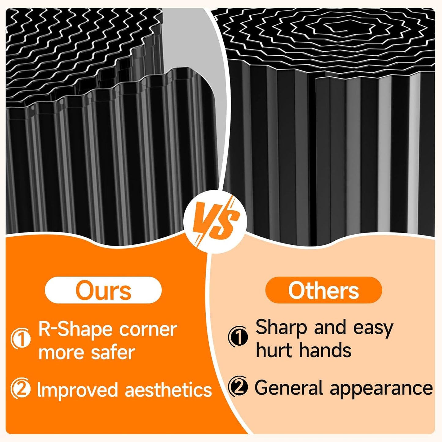 Corrugated Garden Edging,10"×20Ft Galvanized Steel Landscape Edging & Lawn Edging Border,Metal Garden Border for Flower Beds,Garden,Lawn,Raised Beds & Tree Surrounds(Black)