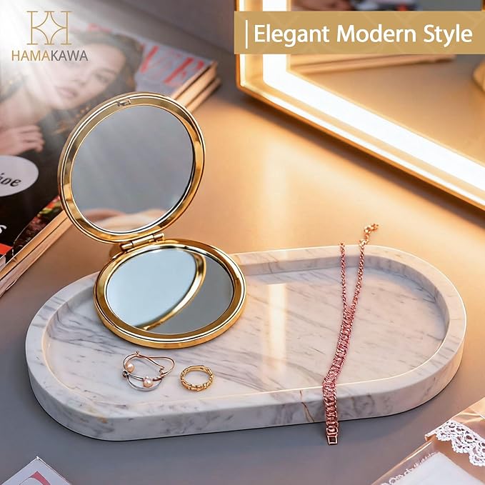 Oval Bathroom Vanity Tray, Large Natural Marble Tray 10 inch, Volakas White Stone Soap Trays, Modern Perfume Trays, Countertop Organizer for Kitchen, Coffee Table, Home Decor