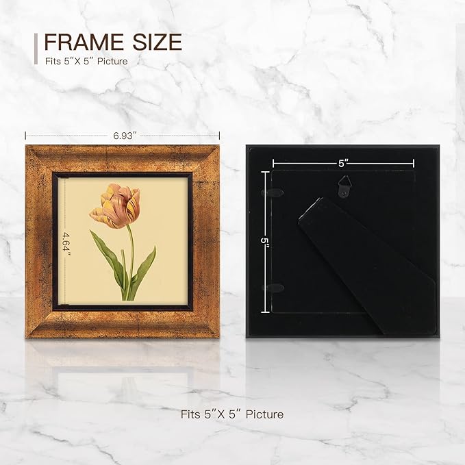 XUANLUO 5x5 Picture Frames Set of 4 Rustic Retro Photo Frame with HD Plastic Cover for Wall Mount and Tabletop Display Family Friends Wedding Gift