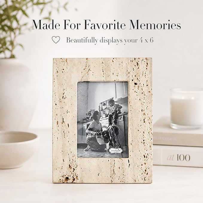 Mud Pie Cream Travertine Frame, Small, 9.5" x 7.5"