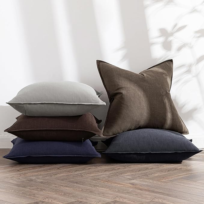 MIULEE Decorative Linen Euro Sham Pillow Covers 24x24 Inch CoffeeBoho Farmhouse Neutral Winter Couch Throw Pillows for Bed Pack of 2 Accent Modern Pillowcase Sofa Livingroom Home Decor