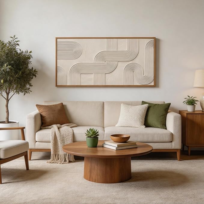 CHDITB 3D Textured Geometric Arch Impasto Relief Curved Line Framed Canvas Wall Art Set, Neutral Earth Tone Minimalist Wall Decor, Modern Art Prints for Living Room Hallway Bedroom Decor 40"x20"