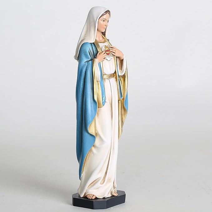 BC Catholic Immaculate Heart of Mary Statue, 10" H Blessed Holy Mother Virgin Mary Figure for Altar, Devout Home Decor, Religious Gifts to Mom, Hand Painted Renaissance Sculpture by Buildclassic