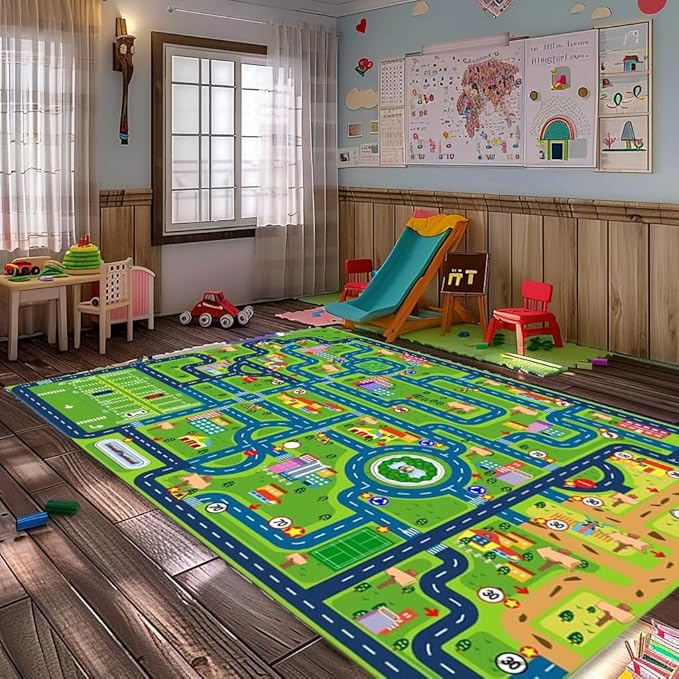 yongjoy Car Rugs for Kids Toy Cars,Kids Play Rug, Children's City Road Map Mat for Playroom Classroom (110X78.7 Inch)