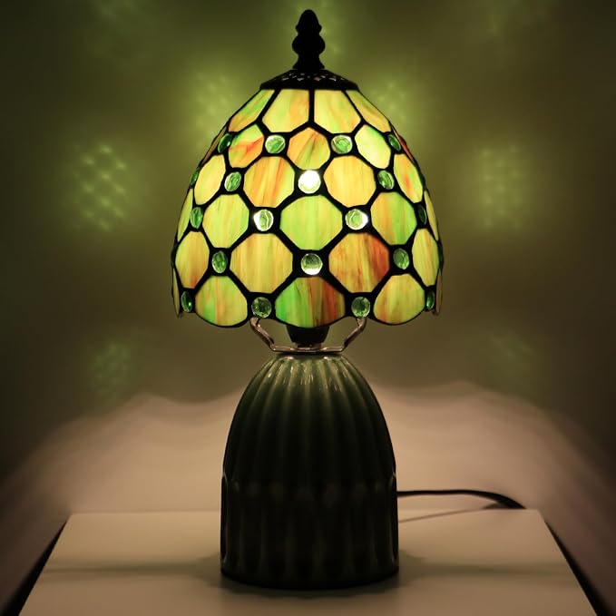 Tiffany Stained Glass Mushroom Table Lamp 12.5 Inch -Brownish Green | Tiffany Lamp,6X6X12.5 Inch,Small Night Light,Ceramic Base, Mini Accent Light Suitable,Bedside,Bedroom, Children Room,Antique