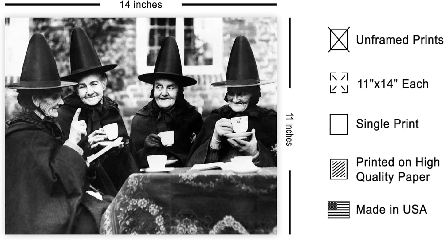 Poster Master Vintage Witches Tea Party Poster - Retro Witchcraft Print - Halloween Art - Gift for Men & Women - Funny Gothic Decor for Living Room, Bedroom, Kitchen or Dorm - 11x14 UNFRAMED Wall Art