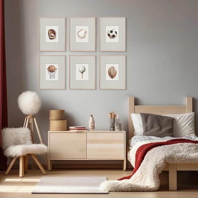 Sports Wall Art Decor Toddler Boys Room Canvas Prints Vintage Sports Nursery Wall Decor Baby Kids Poster Football Baseball Pictures Basketball Theme Artwork for Children Bedroom 8x10x6 Inch Unframed