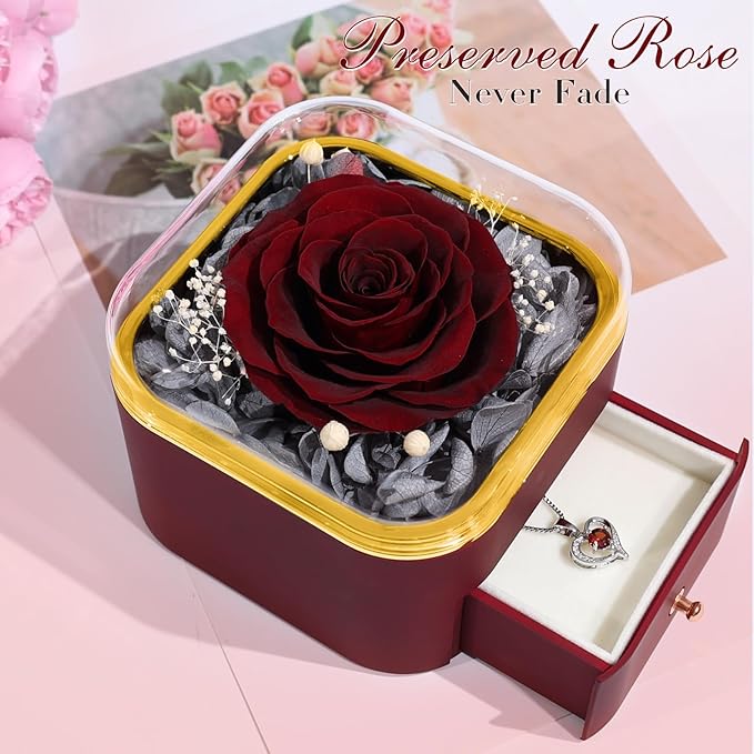 Beferr Mothers Day Forever Rose with Necklace for Mom Birthday Gifts Preserved Roses Eternal Flower for Delivery Fresh Flowers Gifts for Mother Wife Her Grandma Sister Daughter Girls Friends