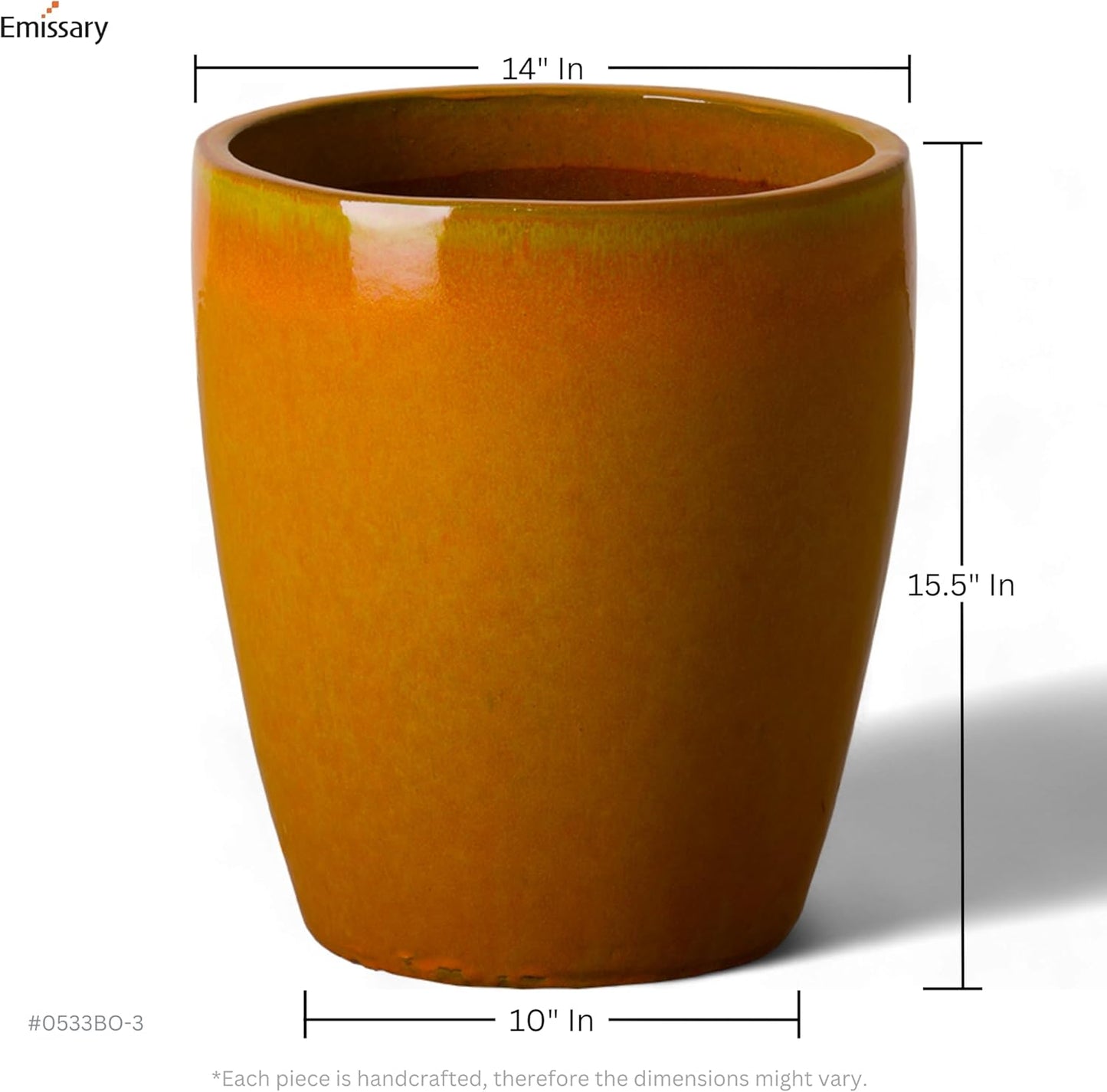 Emissary Bullet 14 in. Bright Orange Ceramic Round Planter (14 in. L x 14 in. W x 15.5 in. H) with Drainage Hole