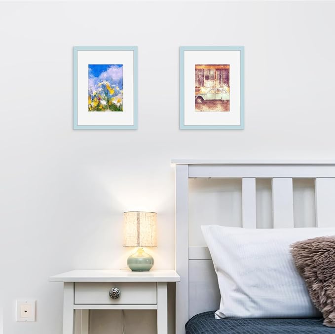 Picrit 9x12 Picture Frame Set of 12, Display 6x8 with Mat or 9x12 without Mat, Photo Frames for Wall Mounting or Table Top Display, Blue
