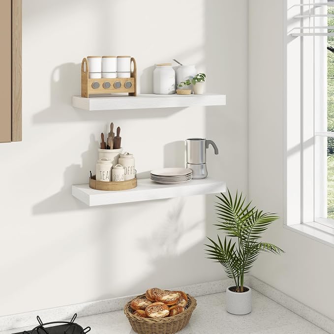 Dreamland 24 Inches Floating Shelves for Wall, 8" Deep Long Floating Shelves Set of 2, Large Display & Storage Shelf, Wall Shelf for Bathroom Bedroom Living Room Kitchen Office, White