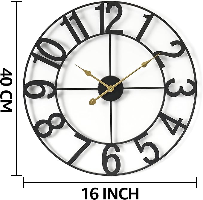 Sorbus Large Wall Clock for Living Room Decor - Wall Clock for Kitchen - 16 inch Big Wall Clock Decorative - Metal Wall Art - Analog Large Clock for Bedroom, Home, Kitchen, Office, Wall Decor (Black)