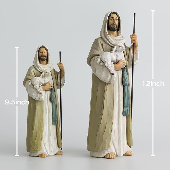 Good Shepherd Statue Jesus Holding Lamb 12inch Religious Modern Home Decor Figurine Indoor Tabletop Religious Gift