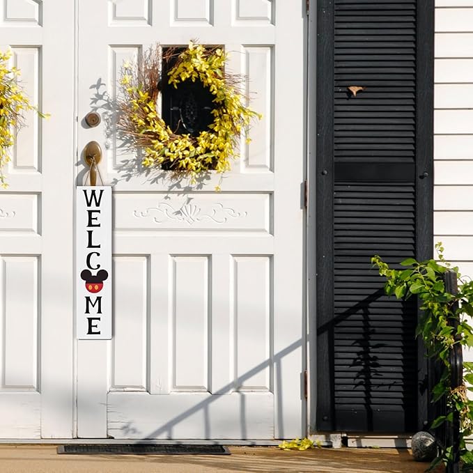 15.7'' Cute Mouse Seasonal Interchangeable Home Sign for Front Porch,18pcs Interchangeable Hanging Vertical Welcome Door Sign for Farmhouse/Wall/Porch Decor and Housewarming Gift
