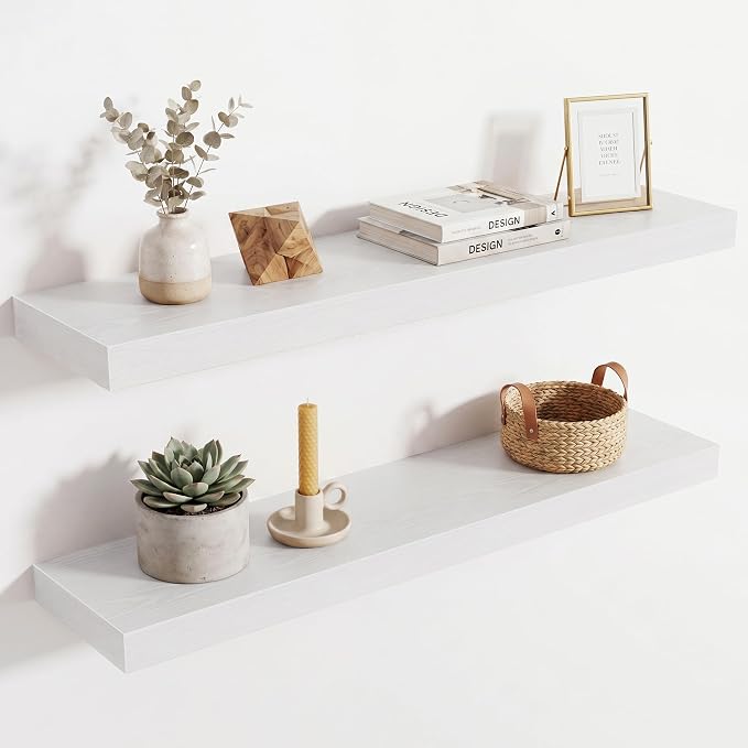 Acovy 30in Long Floating Shelves for Wall Set of 2, Wood Wall Shelves for Bathroom Bedroom Kitchen Living Room Laundry Room, Modern Floating Shelf for Home Decor