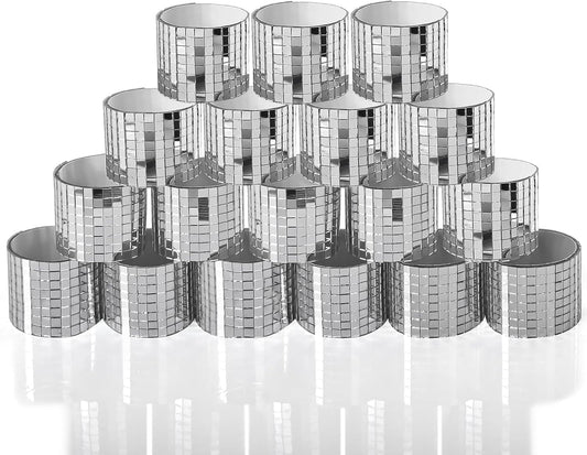 Art3dwallpanels 18 Pack Self-Adhesive Glass Mirror Mosaic Tiles 7092 Pieces Small Square Mirror Tiles Sticker for DIY Craft Decoration, Disco Ball Silver