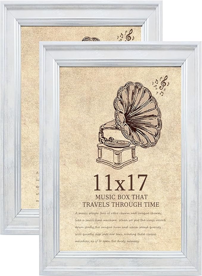 11x17 Picture Frame with Real Glass set of 2-Vintage Frames - Antique Style Frames for Wall - Ornate Frame for Rustic White Office or Home Decor Display Family Friends Wedding Gift