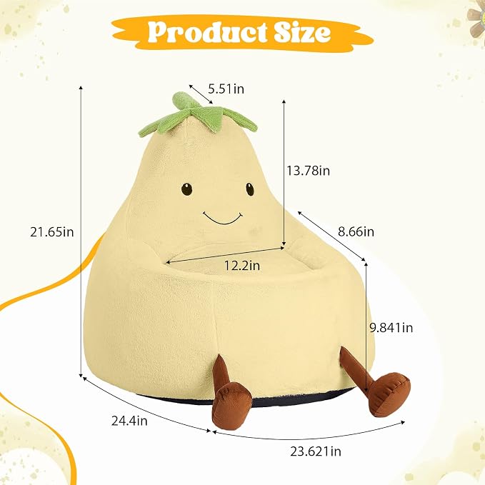 2FT Memory Foam Bean Bag Chair - Ultra Soft Faux Rabbit Fur Round Sofa with Handle & Machine Washable Cover, Comfy Lazy Chair for Kids Teens, Perfect for Reading Gaming in Living Room Bedroom，Yellow
