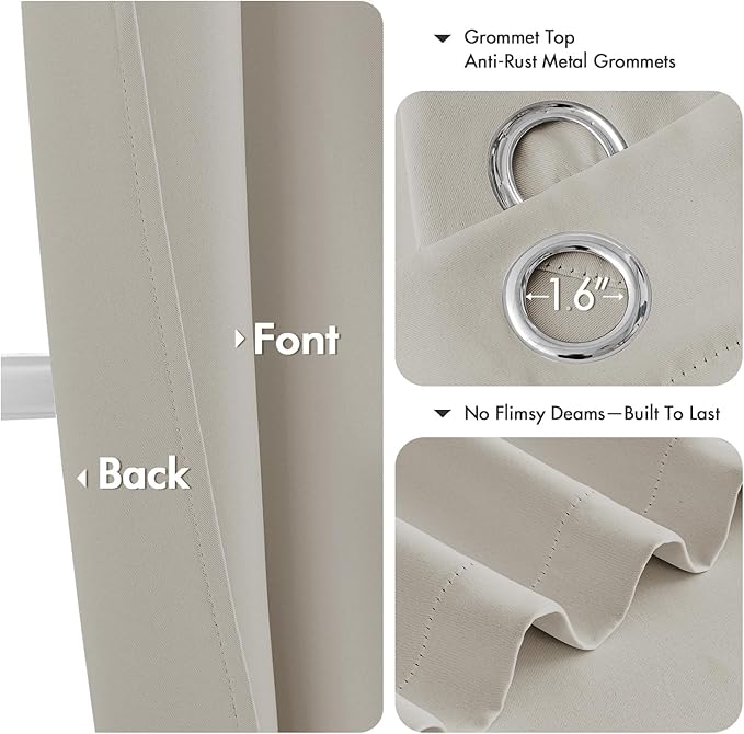 MIULEE Natural Blackout Curtains - Bedroom Window Treatment Curtains Thermal Insulated Room Darkening Drapes for Living Room Kitchen Grommet Light Blocking Drapery, 40 x 54 Inches Long, 2 Panels