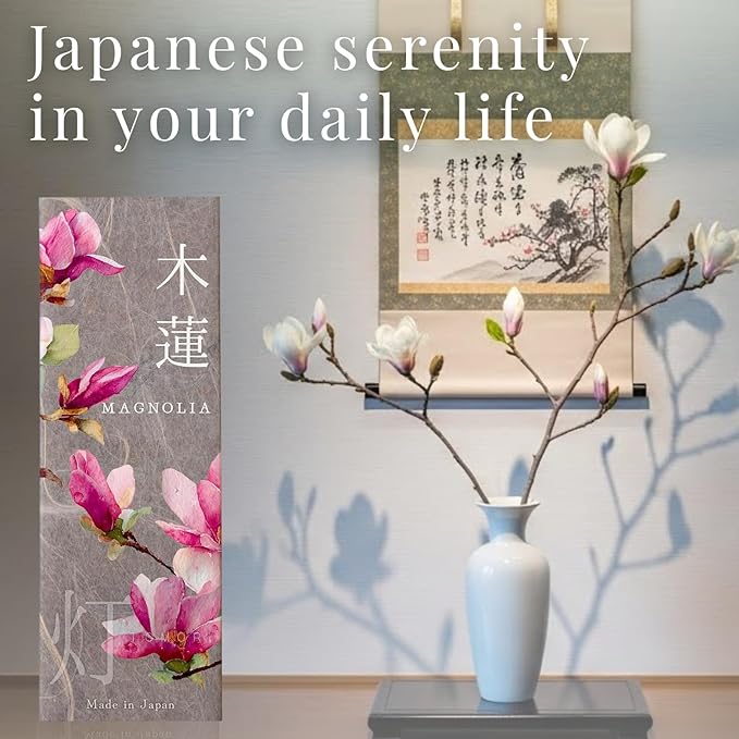 Magnolia Premium Japanese Incense Sticks 60sticks Coreless Low Smoke Natural Charcoal Free Non Toxic Temple Kyoto Aroma Aromatherapy Meditation Calming Stress Relief Relaxation Yoga Zen TOMORI