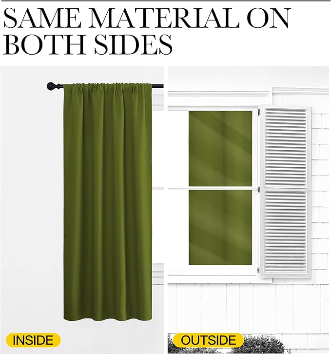 NICETOWN Blackout Curtains for Living Curtains, Olive, 2 Panels, 52 by 95, Room Darkening Window Curtain Panels, Easy-Care Solid Thermal Insulated Draperies/Drapes for Daughter Room