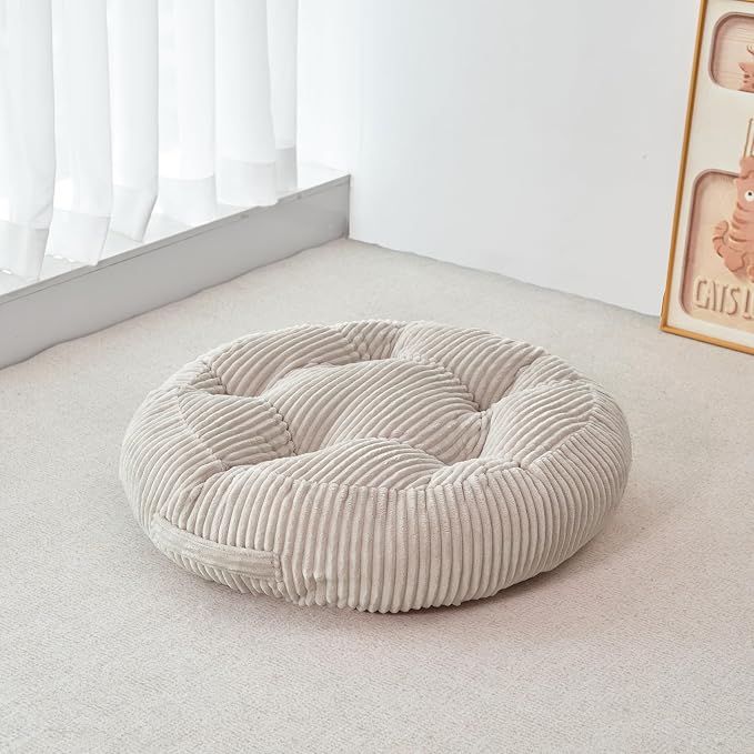 Round Floor Pillow, 6-Inch Thick Meditation Floor Cushion with PP Cotton Filling, Soft Corduroy Boho Floor Seating for Living Room, Bedroom, 22 x 22 Inches (Beige, 1 Pack)
