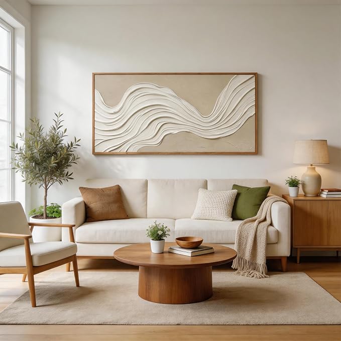 CHDITB 3D Textured Neutral Earth Tone Abstract Wave Relief Sculpture Framed Canvas Wall Art Set, Minimalist Texture Modern Wall Decor, Earth Tone Prints for Living Room Hallway Bedroom Decor 40"x20"