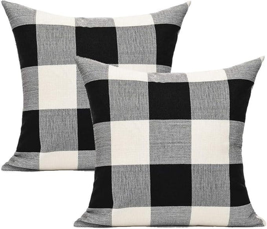 VAKADO 26x26 Set of 2 Black White Buffalo Plaids Decorative Throw Pillow Covers Outdoor Fall Farmhouse Retro Boho Square Cushion Cases Halloween Home Decor Classic Rustic Check for Porch Couch Patio