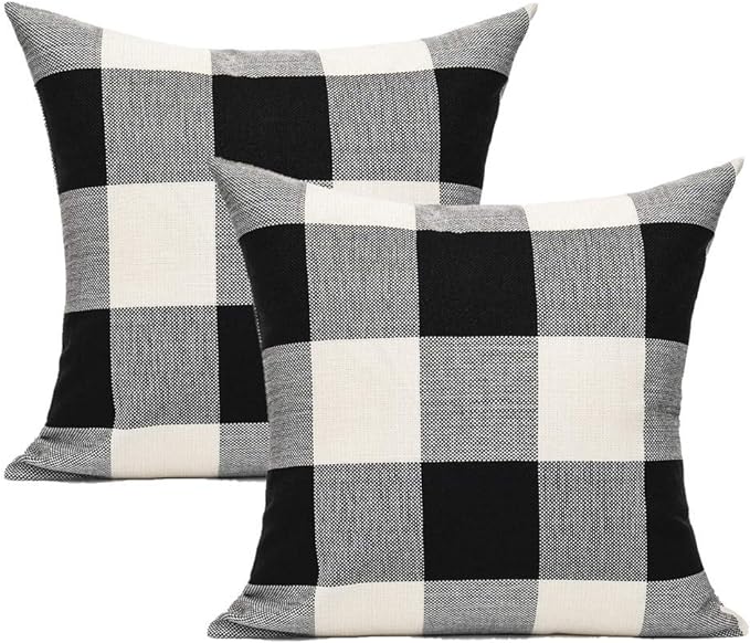 VAKADO 22x22 Set of 2 Black White Buffalo Plaids Decorative Throw Pillow Covers Outdoor Fall Farmhouse Retro Boho Square Cushion Cases Halloween Home Decor Classic Rustic Check for Porch Couch Patio