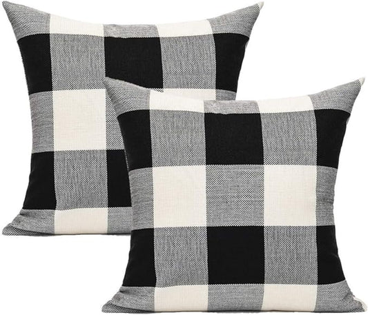 VAKADO 22x22 Set of 2 Black White Buffalo Plaids Decorative Throw Pillow Covers Outdoor Fall Farmhouse Retro Boho Square Cushion Cases Halloween Home Decor Classic Rustic Check for Porch Couch Patio