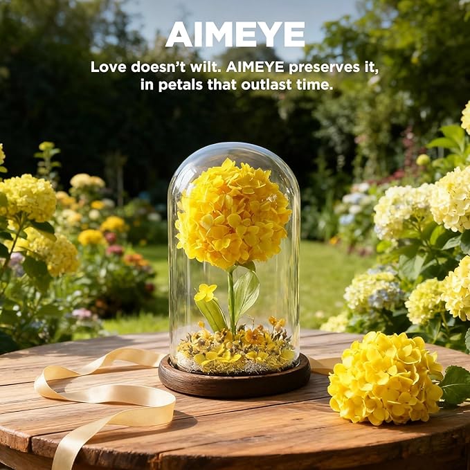 Forever Hydrangeas in Glass Dome,Forever Preserved Flowers Gifts Mothers Day Birthday for Grandma Women Mom Wife,Fresh Flowers for Delivery/Yellow Hydrangea
