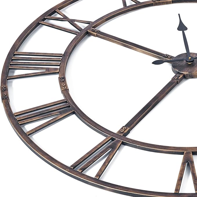 Large Wall Clock for Living Room Decor – 48 Inch Knocked-Down (KD) Silent Non-Ticking Modern Farmhouse Wall Clock, Oversized Decorative Metal Roman Numeral Clock, Bronze