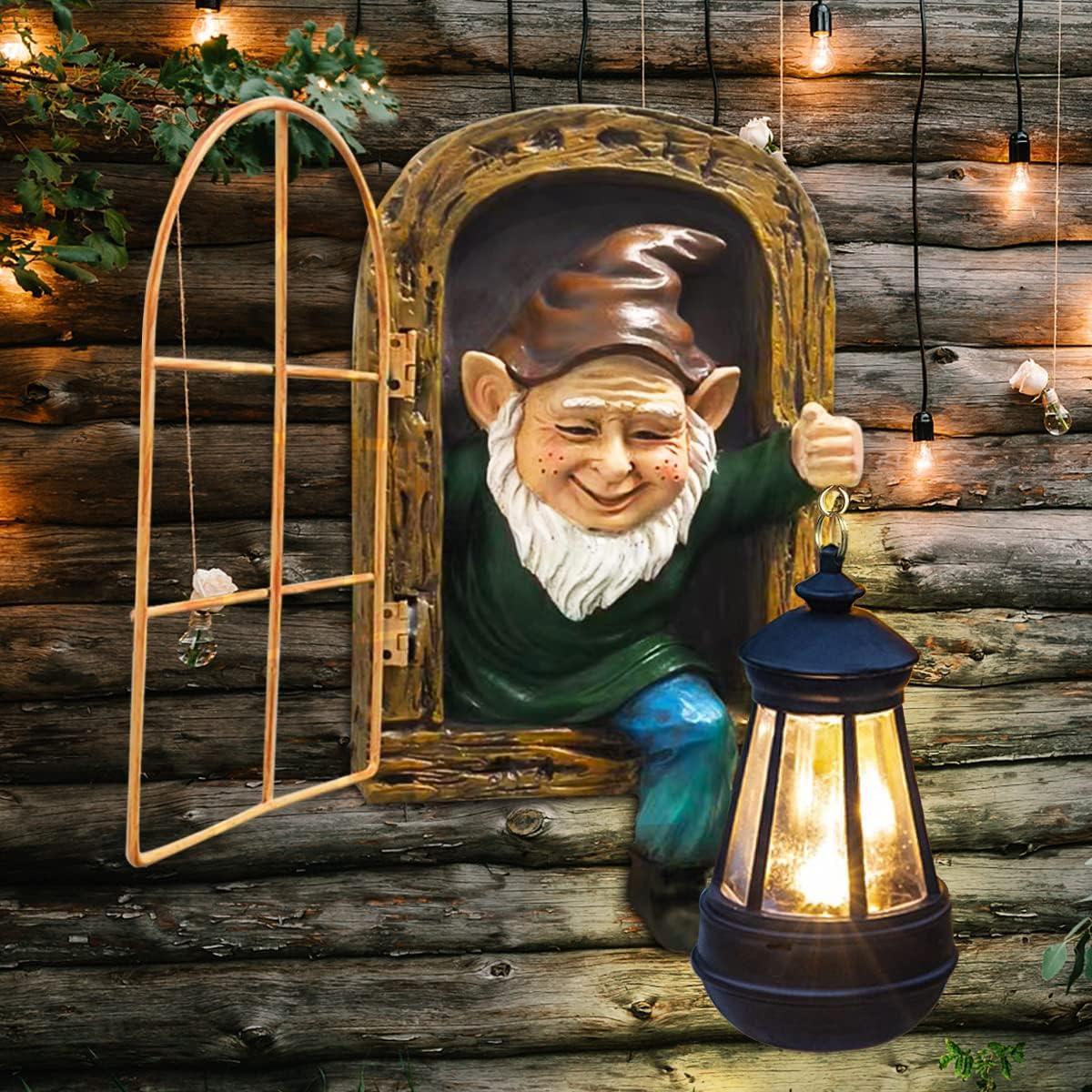 Whimsical Fairy Garden Gnomes with Solar Lights-10 Elf Out The Door Tree Hugger Garden Statues-Outdoor&Yard Decor-Tree Face Sculpture,Ideal Gnomes Gifts - Yard Art for Patio,Fence,Wall