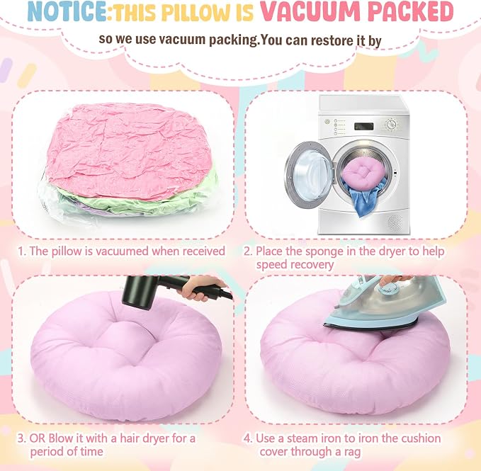 Fumete 8 Pcs 16 Inch Floor Cushions Pillow for Kids Bulk Classroom Round Flexible Seating Floor Cushions for Students Home Daycare School Reading Corner Yoga Meditation Picnic (Candy)