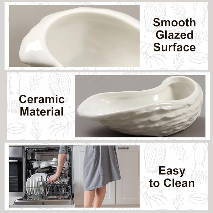 Reallnaive 1 Pcs Ceramic Oyster Shells Reusable Oyster Grilling Shells Large Clam Baking Dish Platter Plate for Cooking Shrimp Scallops Clams Seafood of All Kind