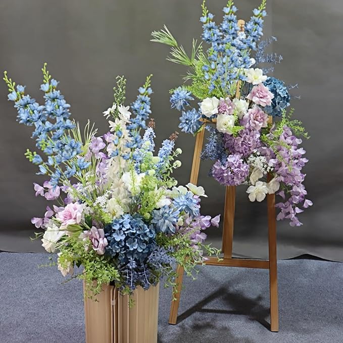 8 pcs Dusty Blue Delphinium Artificial Flowers, 34.25''Artificial Snapdragon Flowers Tall Fake Flowers Silk Flowers Faux Delphinium Bulk for Tall Vase Home Wedding Garden Table Decor (Dusty Blue)
