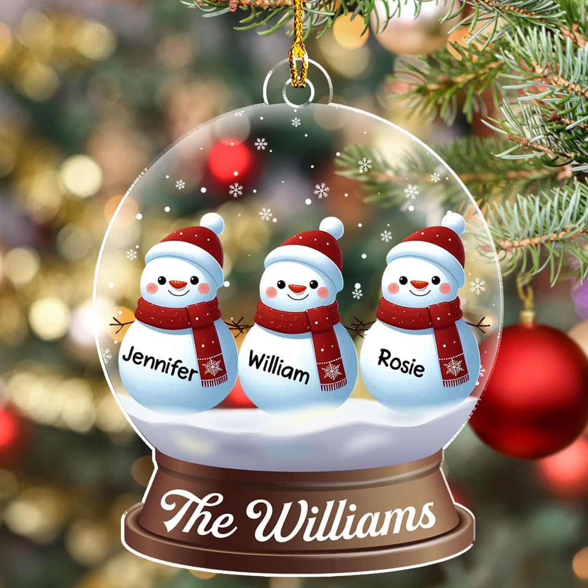 Personalized Family Christmas Acrylic Ornament 2024 - Custom Name Snowman Family Members up to 10 People, Snow Globe Ornament Gifts for Family Tree Decoration (A03, 5 Names)
