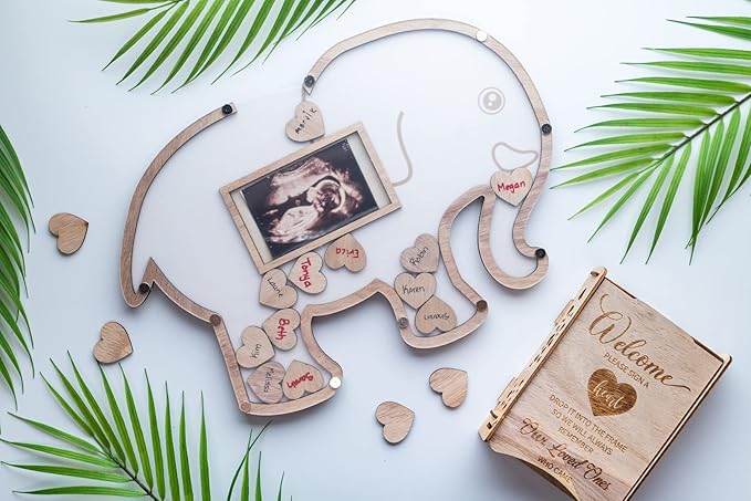 Elephant Baby Shower Guest Book Keepsake - Jungle Decorations Centerpiece - Gender Neutral Boy or Girl - Sonogram Ultrasound Frame Keepsake- Nursery Decor Photo Frame - Safari Shower Sign In Guestbook