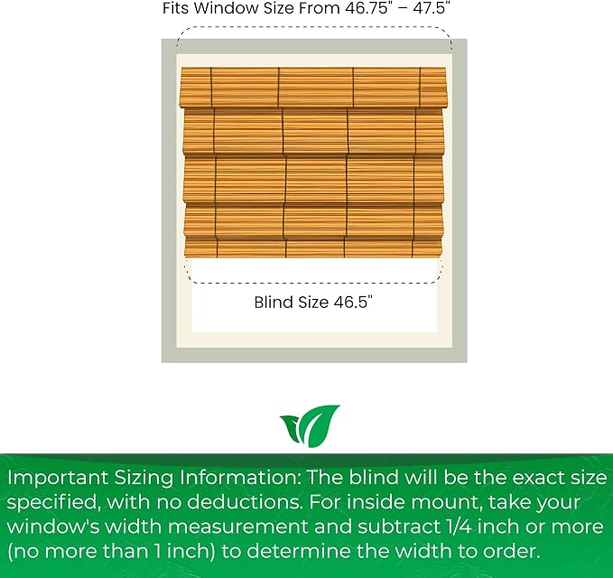 CALYX INTERIORS Cordless Bamboo Roman Shade Blind, Light Filtering, 46.5" W x 48" H, Ceylon Chestnut