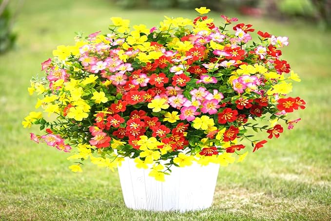 trytuny Artificial Flowers for Outdoor, UV Resistant Realistic Fake Flowers and Faux Plants for Indoor Outdoor, Garden Patio Porch Window Box Decor All Year