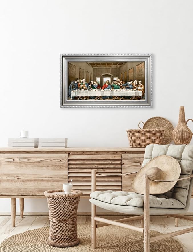DECORARTS - The Last Supper, Leonardo da Vinci Classic Art Reproductions. Giclee Prints Acid Free Cotton Canvas with Matching Silver Solid Wooden Frame. Total Framed Size: 28.5" W x 16.5" H