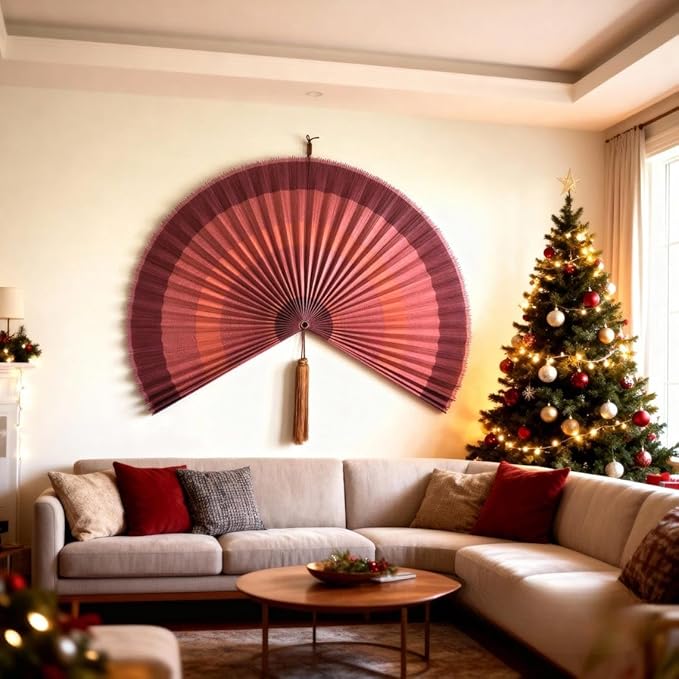 ChumDecor Fan Wall Decor,Japanese Chinese Wall Fans Decor, Boho Hanging Headboard,Decorative Folding Fan for Over Bed Decorations (Terracotta, 60inch)
