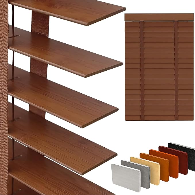 2" Slats Wood Blinds for Indoor Windows: Solid Wooden Blackout Blinds & Shades,Black Out Privacy Horizontal Blinds for Home Bedroom Bathroom Living Room Windows and Doors 24.5" WX64 H Brown