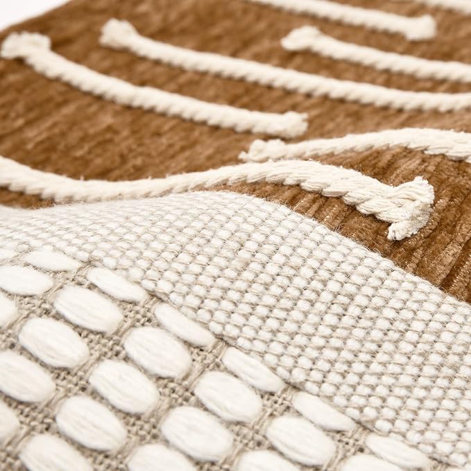 Decorative Lumbar Pillow Cover 12x28, Handwoven Boho Long Body Pillow for Bed Farmhouse Lumbar Throw Pillow, Cotton Linen Tassel Cushion Case for Sofa, Living Room, Bedroom(Light Brown)