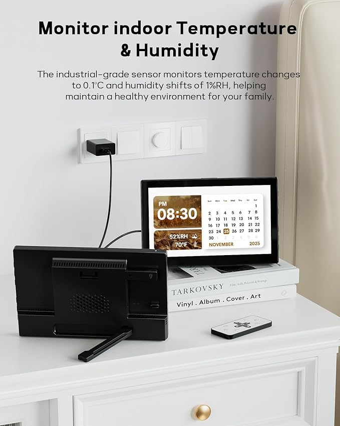 Mesqool 10.1" Dementia Clock for Seniors with Time and Date Display, Medication Reminders, Large Digital Calendar, Auto Dimming, Remote Control, Indoor Temperature & Humidity, Wall Mountable