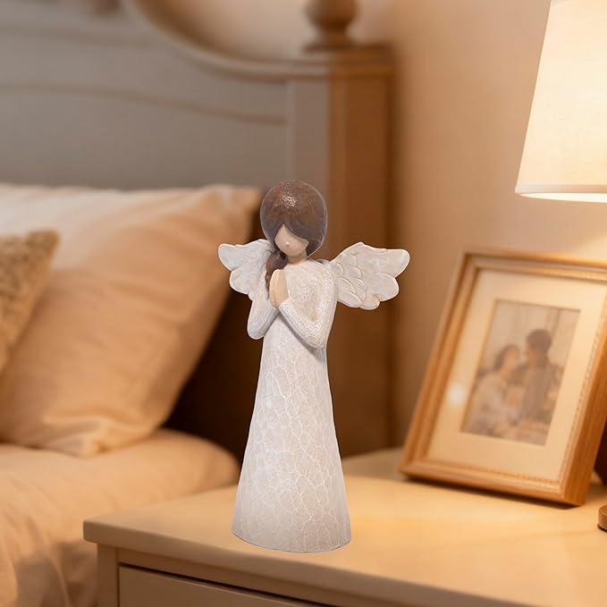 Hodao Christmas Angel Figurine, Praying Resin Figurines for Indoor Christmas Decorations, Wood‑Carved Style Tabletop Ornaments, 8.5in Tall, Holiday Home Decor & Gift for Women, Family, Friends