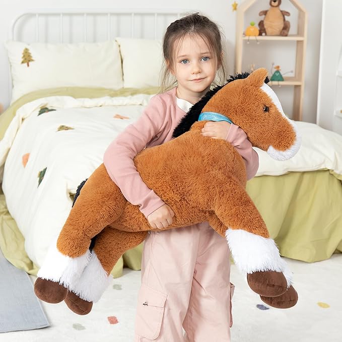 MaoGoLan Giant Horse Stuffed Animal, Large Horse Plush Toy for Girl Boy Kids, Big Ridable Stuffed Pony Plush Pillow for Easter Birthday Gifts or Party Favor Decor, 33 inches, Tan