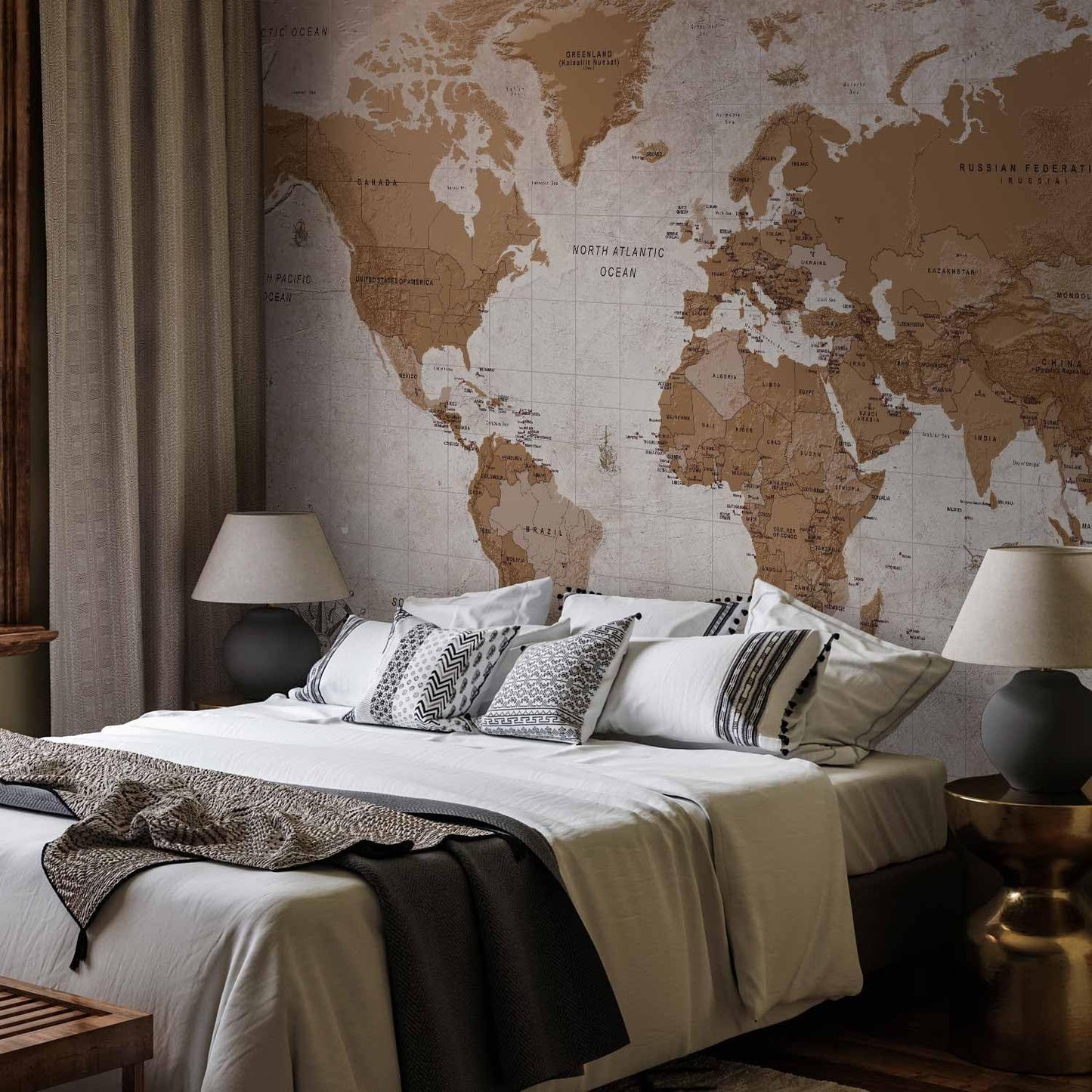 artgeist Premium Wall Mural World Map 157x110 in - XXL Non-Woven Wallpaper Fleece Wall Decor Photo Print Picture Image Design Home Map of The World k-A-0108-a-a