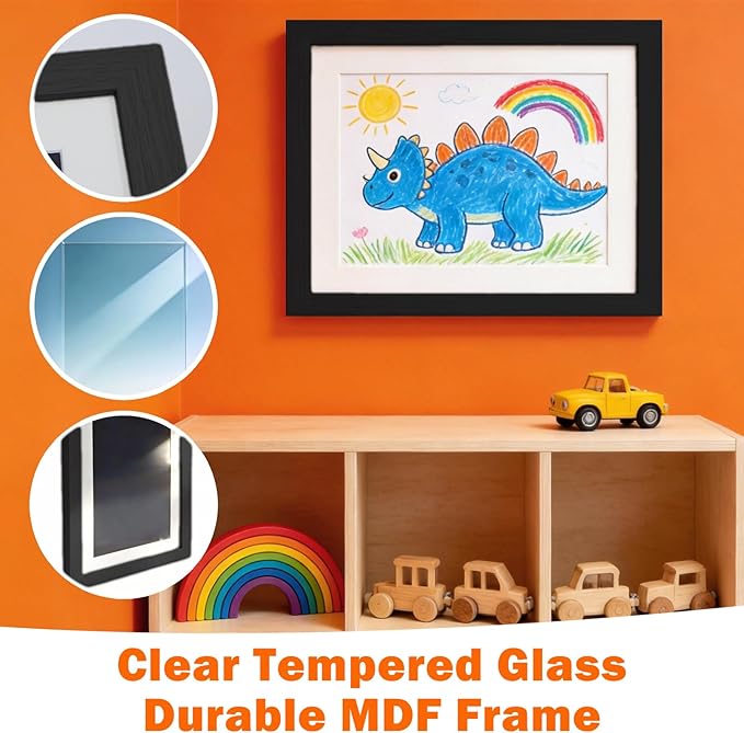 Kids Art Frames 8.5x11, 4-Pack Front Opening Changeable Picture Frames for Kids Artwork, Holds 150 Pieces Each, Artwork Storage and Wall Display Frame for Drawings, Portfolio, Black