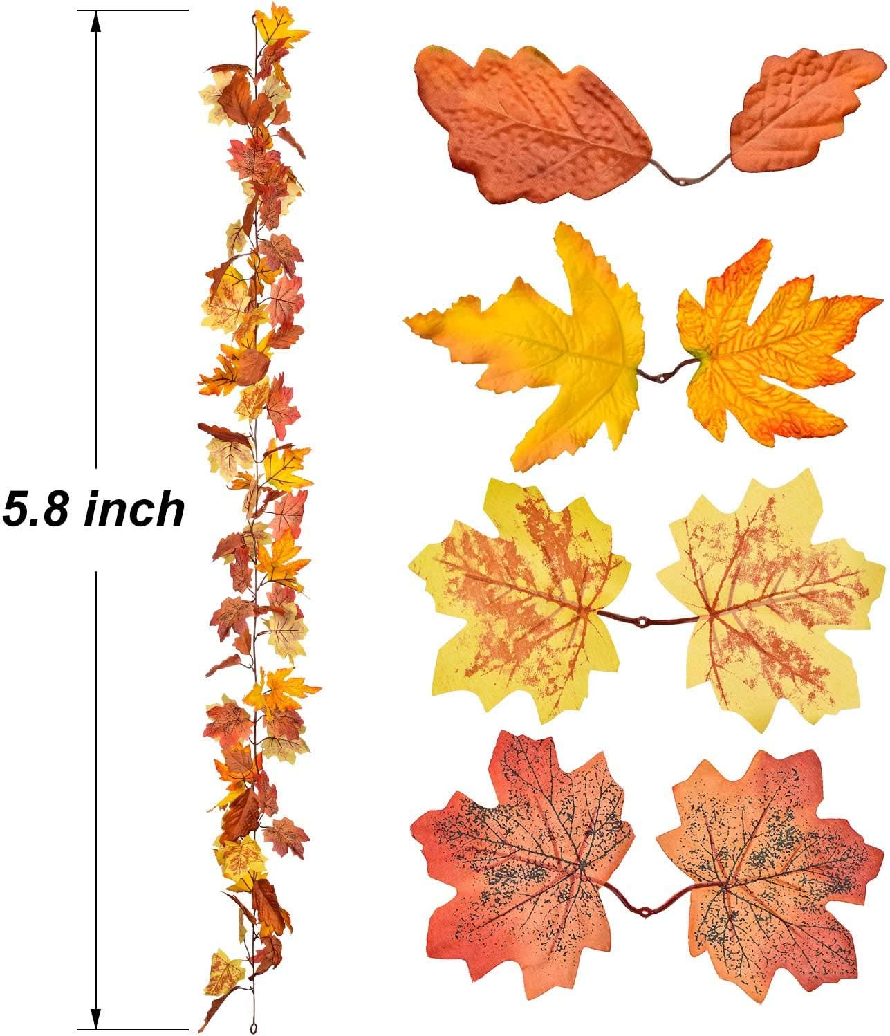Lvydec 2 Pack Maple Leaves Fall Garland Clearance - 5.8ft/Strand Artificial Fall Foliage Garland Colorful Autumn Decoration for Home Wedding Party Thanksgiving